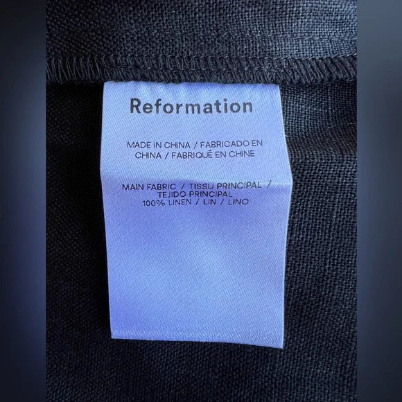 NEW REFORMATION Mini Skirt High Waist 100% Linen Black w White Trim Sz 4 Luxury - Picture 10 of 11